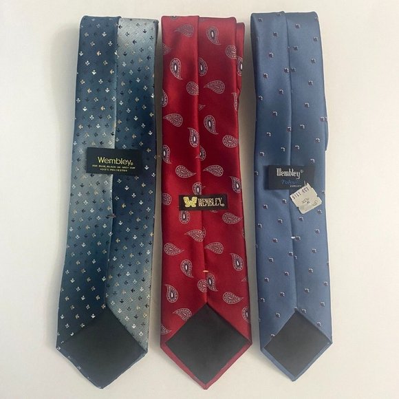 Wembley Neckties Lot of 3 Vintage Polyester Blend Red Blue Mens Ties - Picture 2 of 10